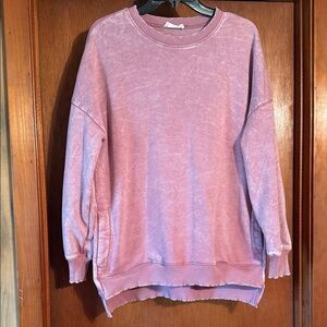 Zenana Outfitters Dusty Rose Crew Neck Sweater